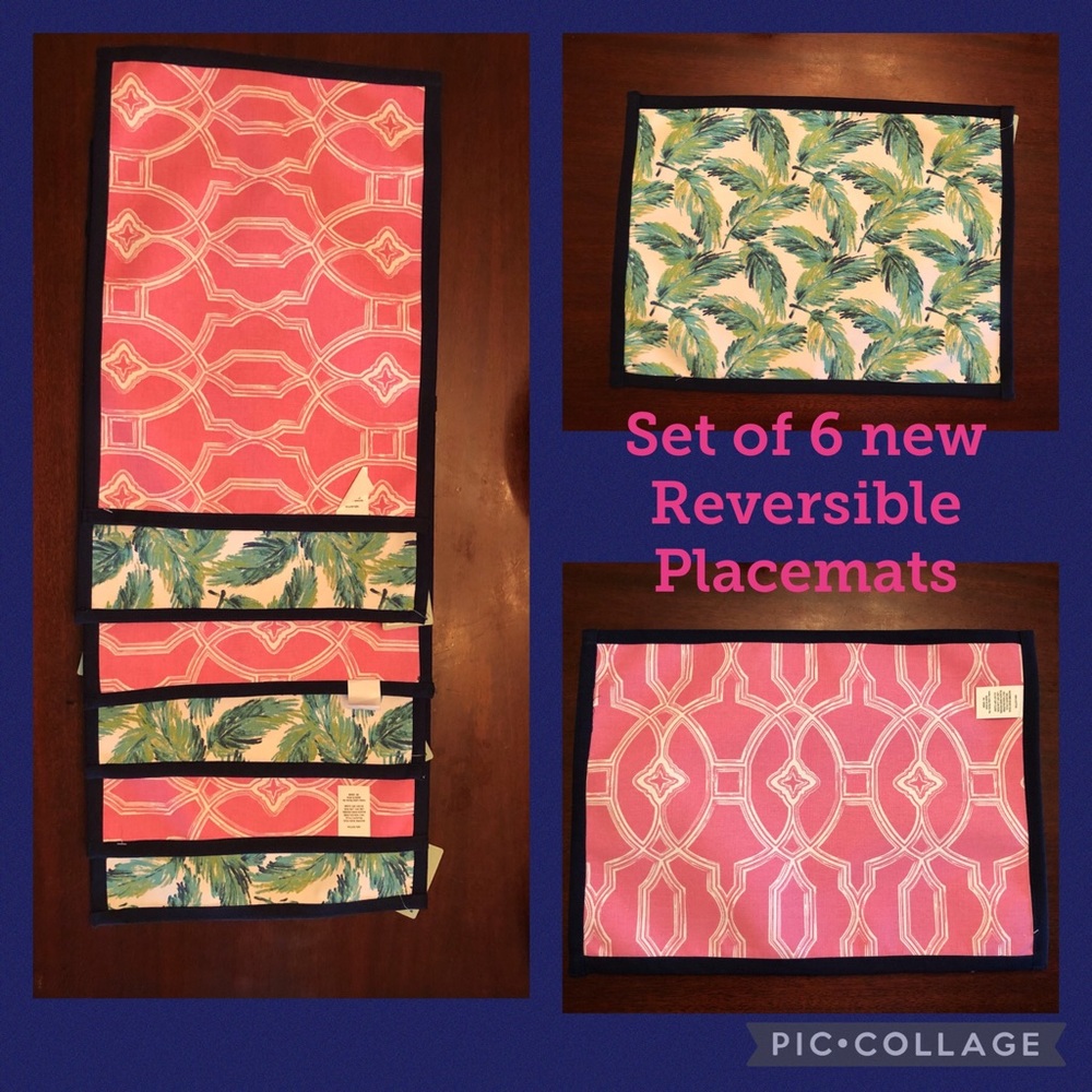 6 NWT Reversible Placemats: Palm or Geometric